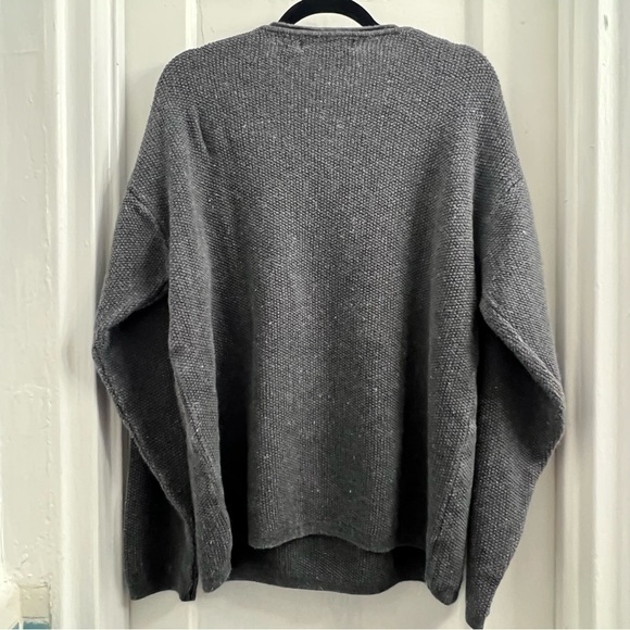 Structure Button V-neck Waffle Knit Thermal Cotton Blend Sweater, grey Medium - Picture 2 of 3